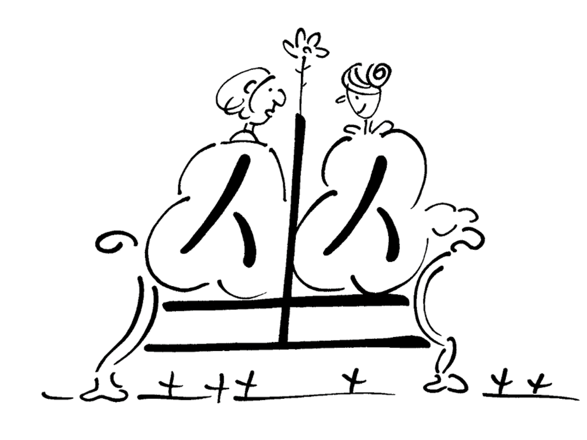 Karikatur zu Chinesischem Schriftzeichen »beide«